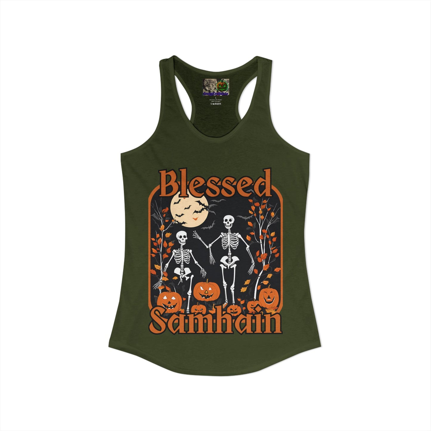 Spooktacular Skeletons of Samhain Women's Racerback Tank Top by CreepyCrafts.boo