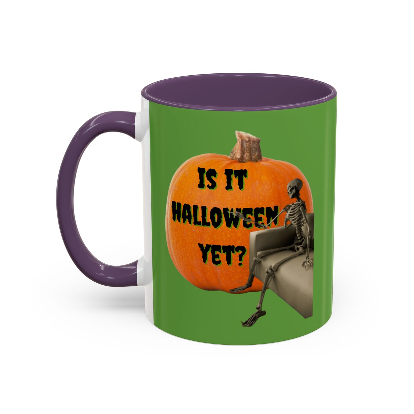 Is it Halloween yet? Skeleton's Giant Pumpkin Green Accent Mug by CreepyCrafts.boo