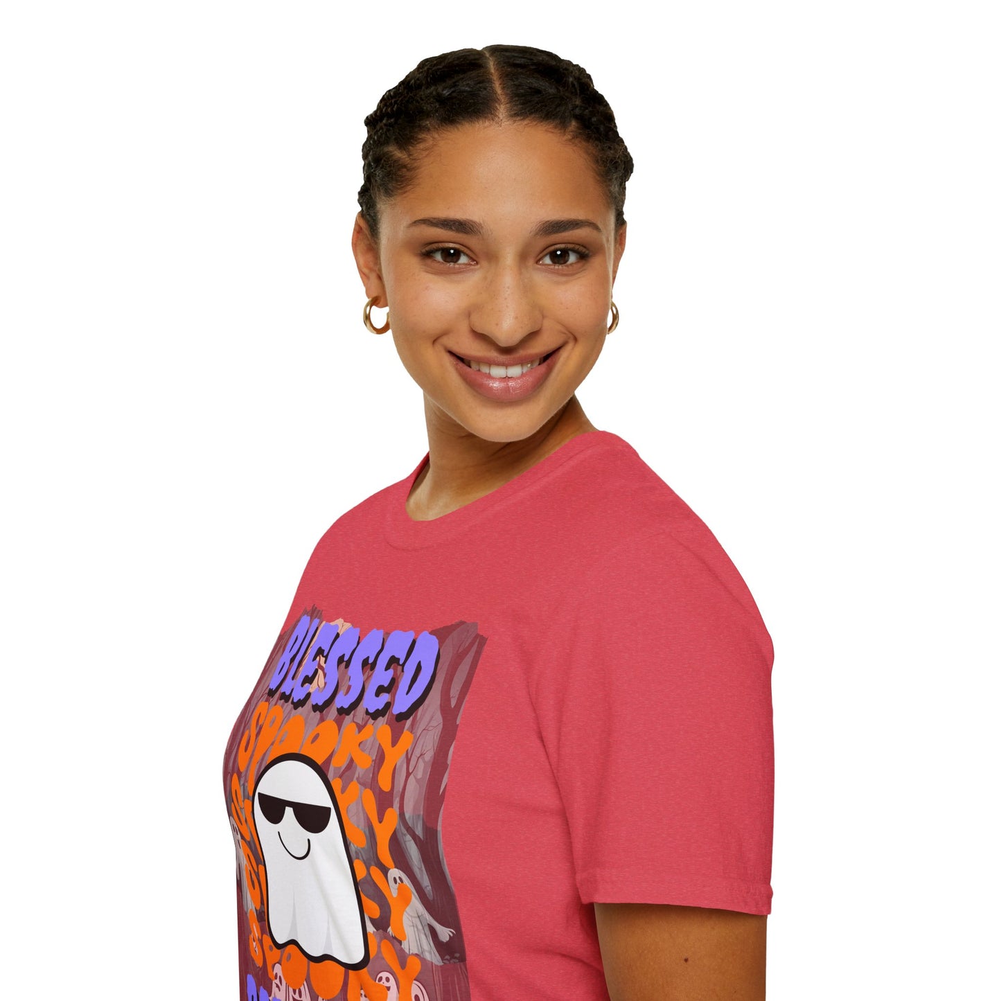 Spooky Blessed Samhain Ghost Purple font Unisex T-Shirt by CreepyCrafts.boo