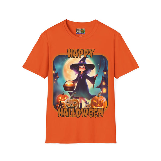 Happy Halloween Little Witch Orange font, Light colors, Unisex T-Shirt by CreepyCrafts.boo