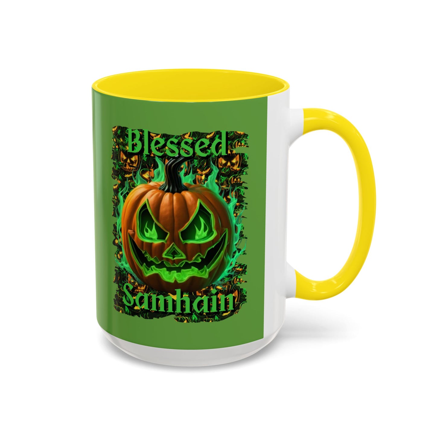 Blessed Samhain Green Jack Green Accent Mug by CreepyCrafts.boo