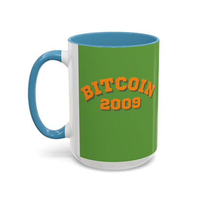 Bitcoin 2009 Green Accent Mug by cypherpunkgear.com