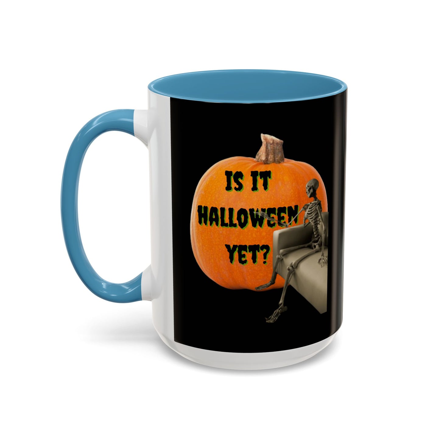 Is it Halloween yet? Skeleton's Giant Pumpkin Black Accent Mug by CreepyCrafts.boo