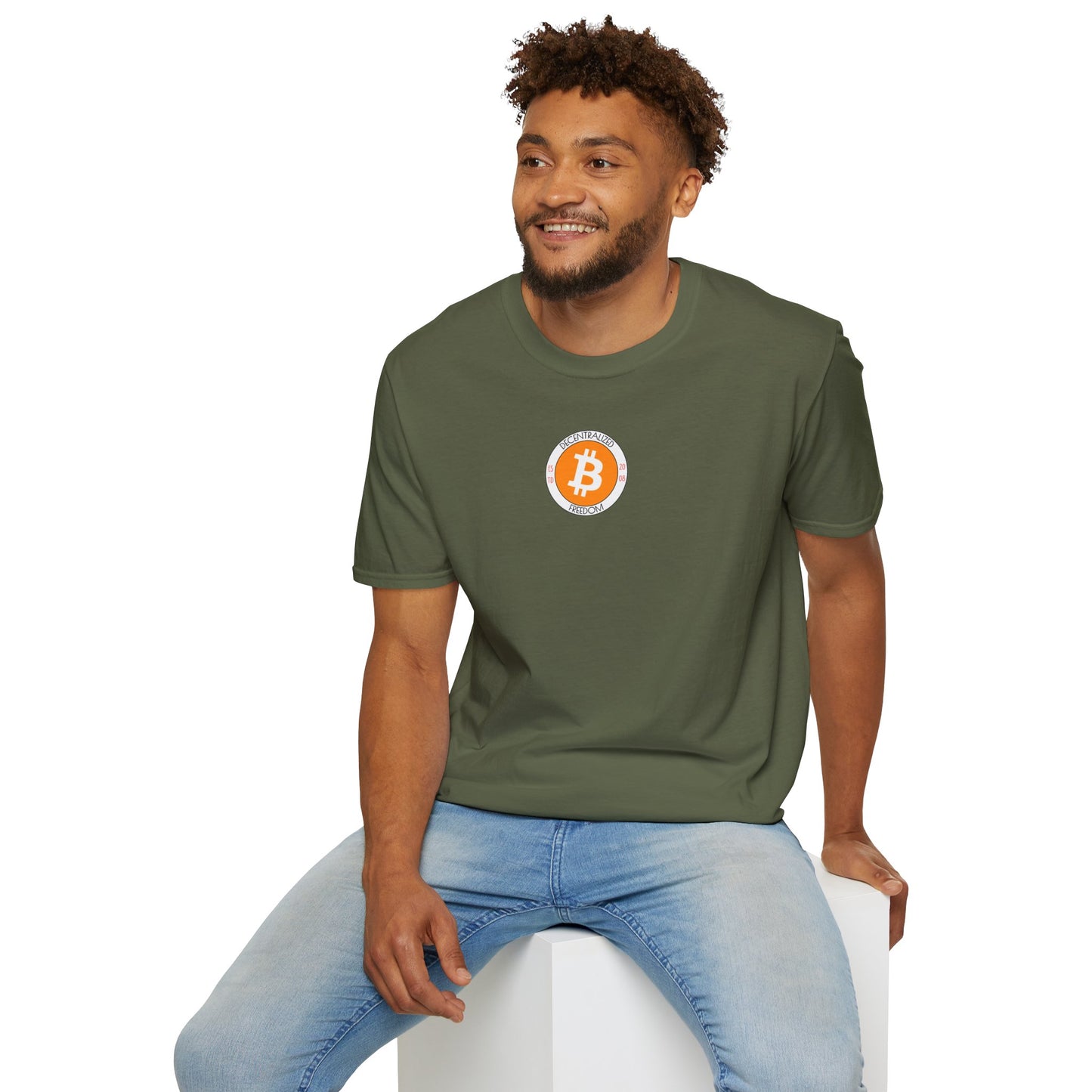 2-sided, Bitcoin (BTC) Decentralized Freedom Dark colors Unisex T-Shirt by cypherpunkgear.com