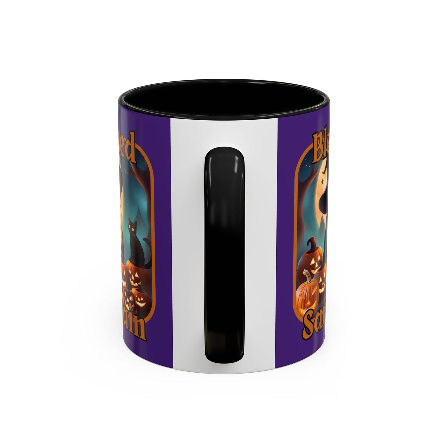 Blessed Samhain Cute Witch Orange font Purple Accent Mug by CreepyCrafts.boo