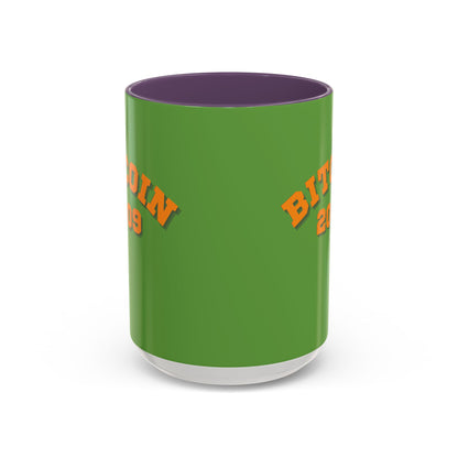 Bitcoin 2009 Green Accent Mug by cypherpunkgear.com