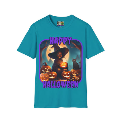 Happy Halloween Cute Witch Purple font Dark colors Unisex T-Shirt by CreepyCrafts.boo