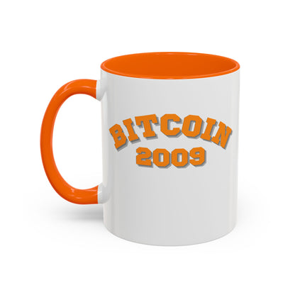 Bitcoin 2009 White Accent Mug by cypherpunkgear.com