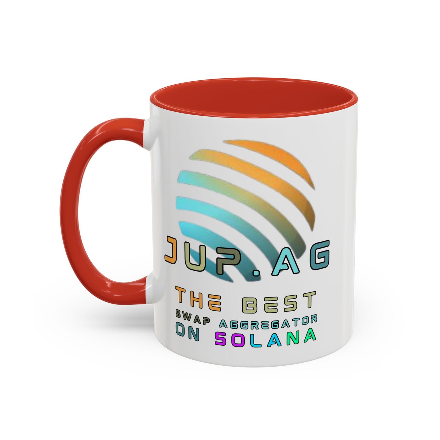 Jupiter (JUP) the best aggregator on Solana White Accent Mug by cypherpunkgear.com