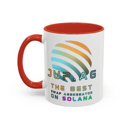 Jupiter (JUP) the best aggregator on Solana White Accent Mug by cypherpunkgear.com