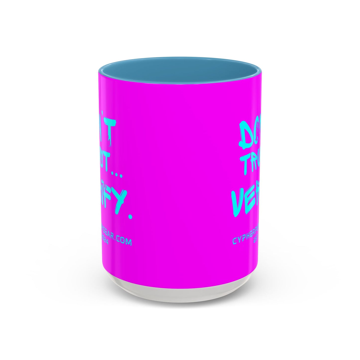 Don't Trust...Verify. Electric Magenta Accent Mug by cypherpunkgear.com