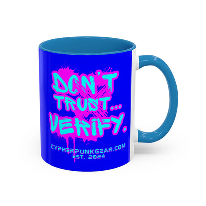 Don't Trust...Verify. Dark Blue Accent Mug by cypherpunkgear.com