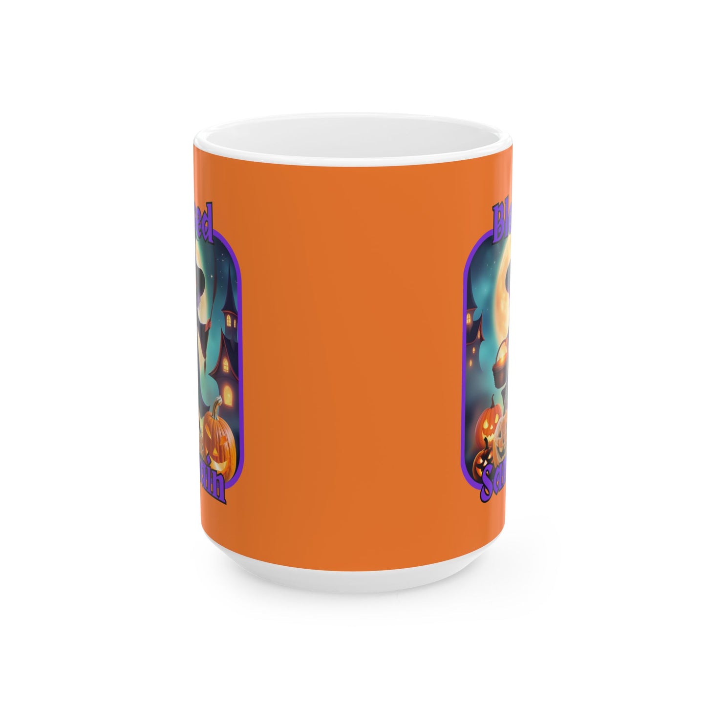 Blessed Samhain Little Witch PRfont Orange Mug by cypherpunkgear