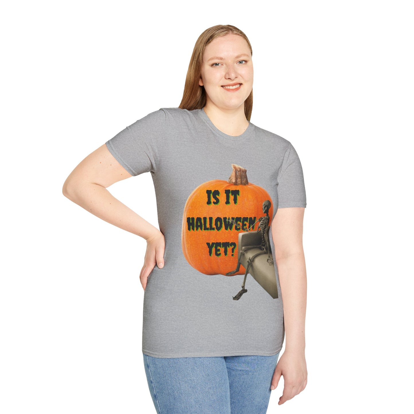 Is it Halloween yet? Skeleton's Giant Pumpkin Light colors Unisex T-Shirt by CreepyCrafts.boo