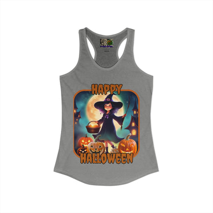 Happy Halloween Little Witch Orange font Women's Racerback Tank Top by CreepyCrafts.boo