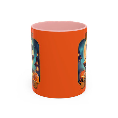 Happy Halloween Little Witch Orange font Orange Accent Mug by CreepyCrafts.boo