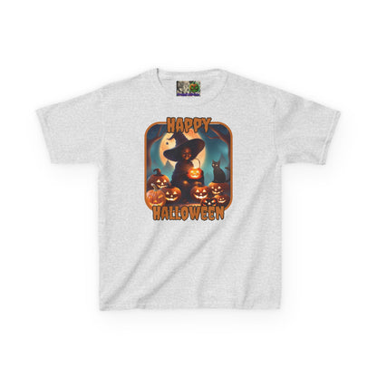 Happy Halloween Cute Witch Orange font Kids Heavy Cotton™ Tee by CreepyCrafts.boo