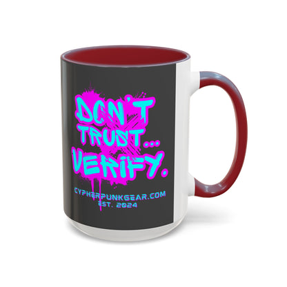 Don't Trust...Verify. Grey Accent Mug by cypherpunkgear.com
