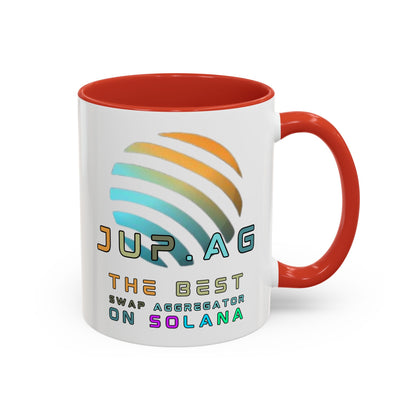 Jupiter (JUP) the best aggregator on Solana White Accent Mug by cypherpunkgear.com