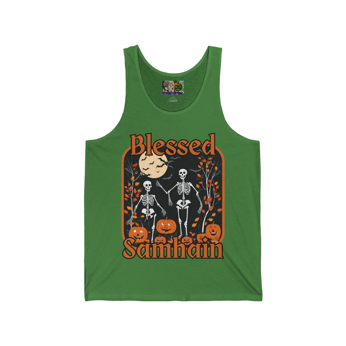 Spooktacular Skeletons of Samhain Unisex Jersey Tank Top by CreepyCrafts.boo
