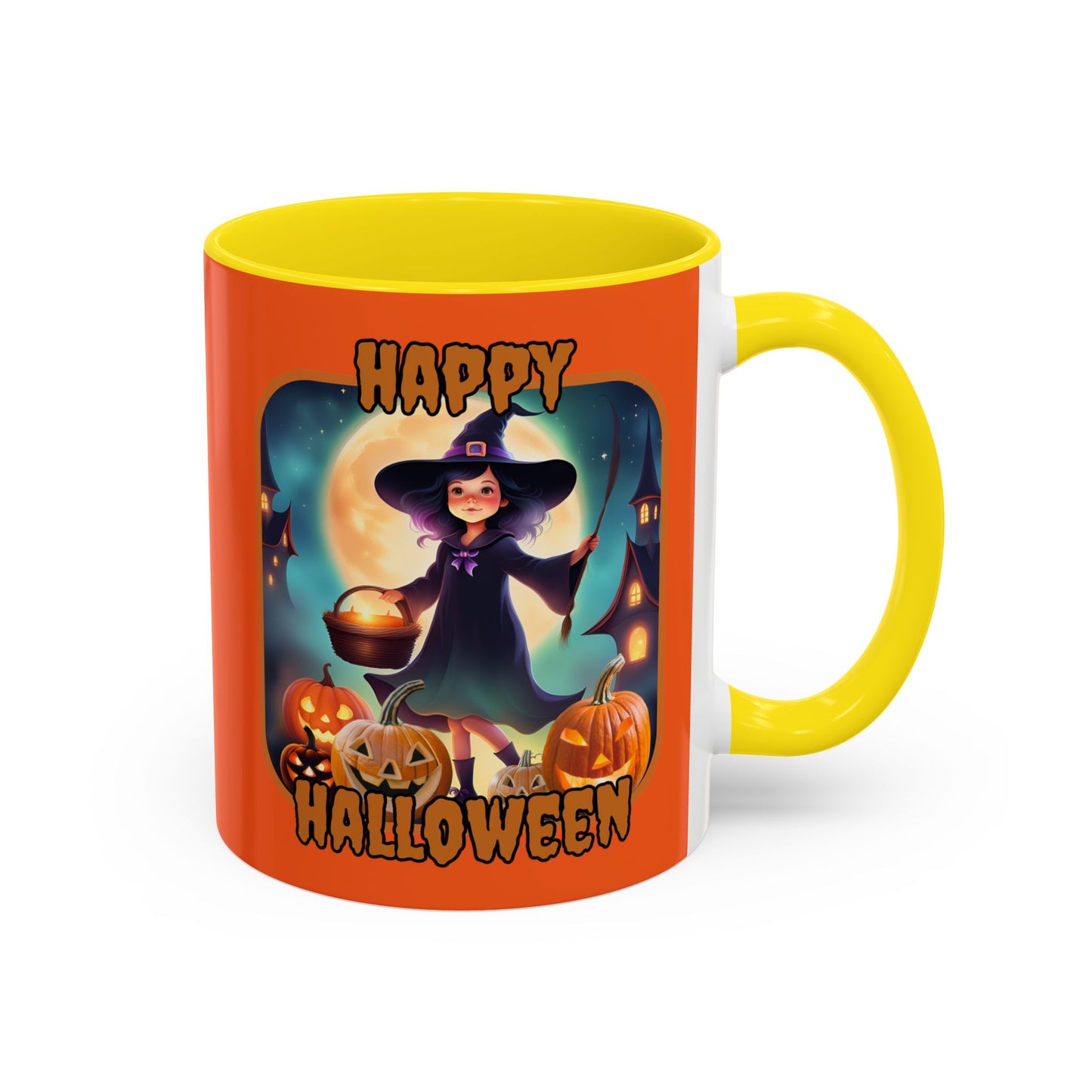 Happy Halloween Little Witch Orange font Orange Accent Mug by CreepyCrafts.boo
