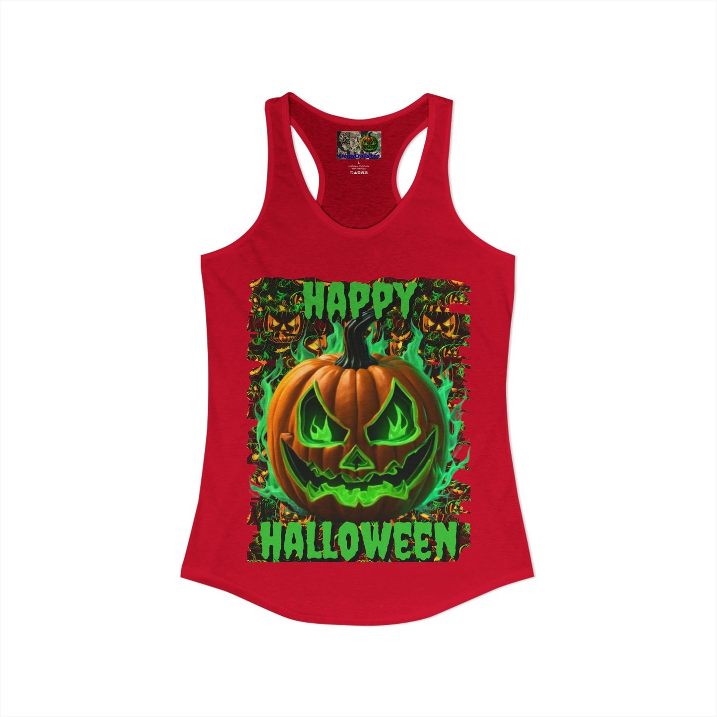 Happy Halloween Green Jack Women's Racerback Tank Top by CreepyCrafts.boo