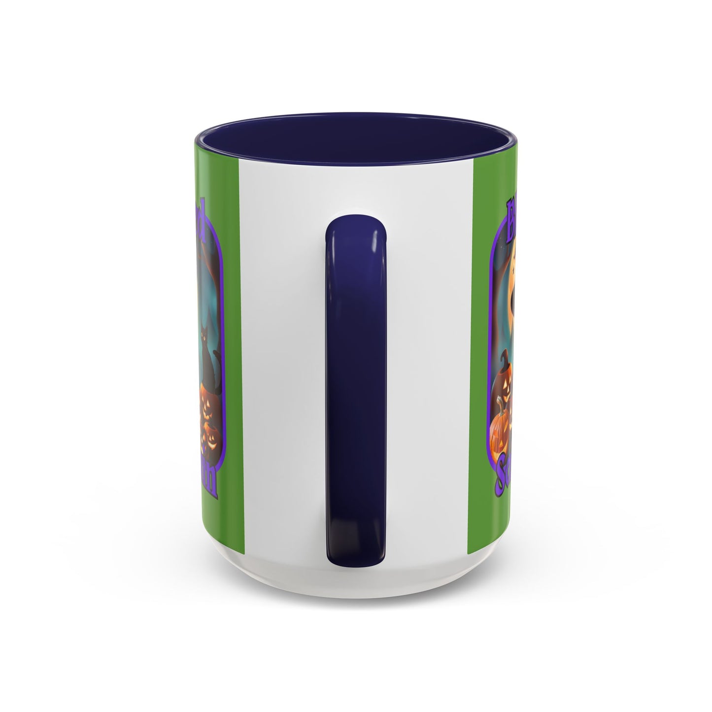 Blessed Samhain Cute Witch Purple font Green Accent Mug by CreepyCrafts.boo