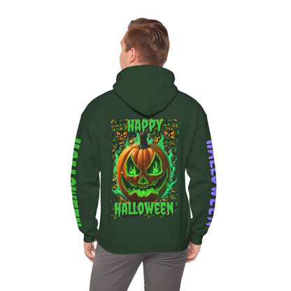 Happy Halloween Green Jack Hoodie Unisex Hooded Sweatshirt by CreepyCrafts.boo