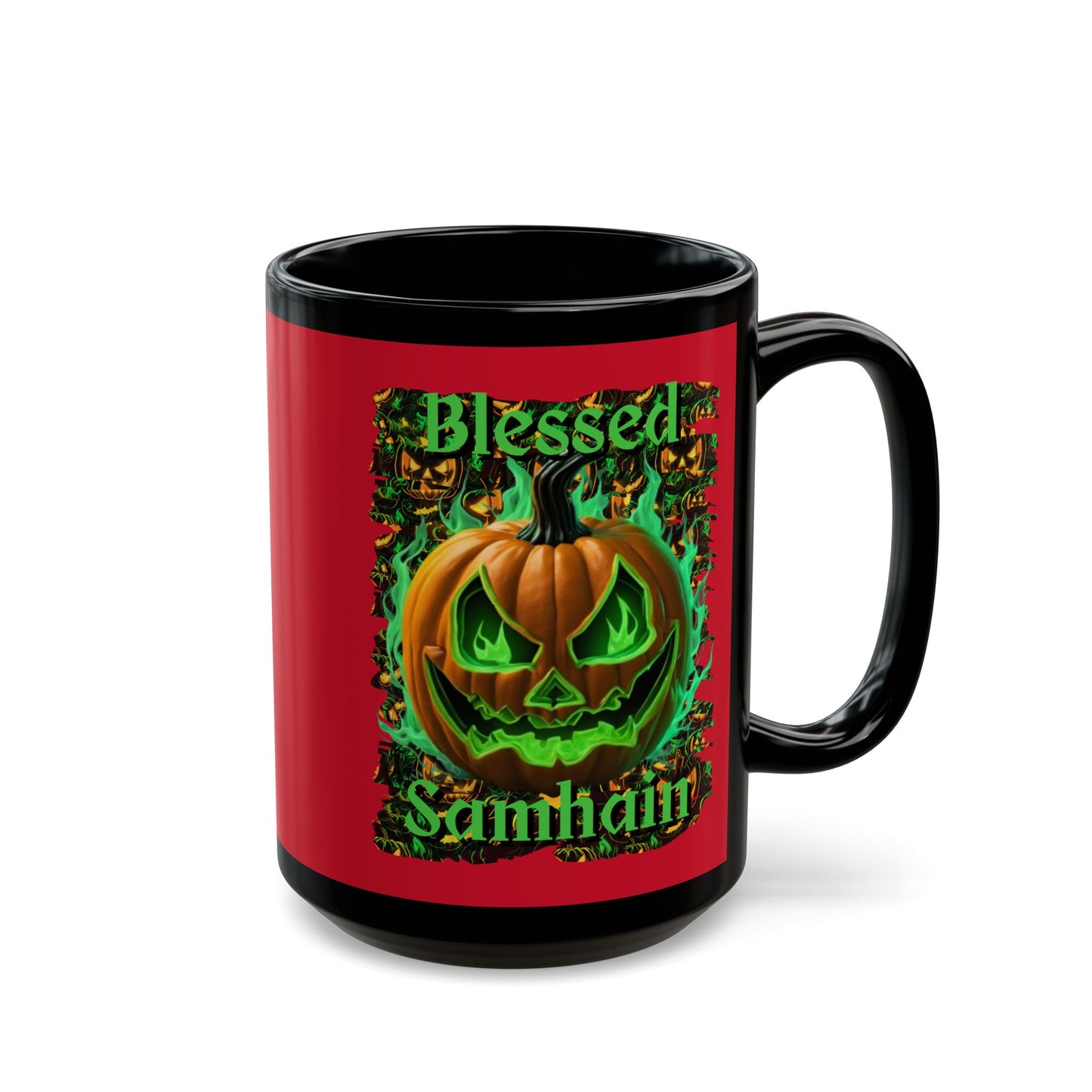 Blessed Samhain Green Jack Red Mug by CreepyCrafts.boo