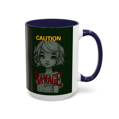 Caution, Savage Dark Green Accent Mug by cypherpunkgear.com