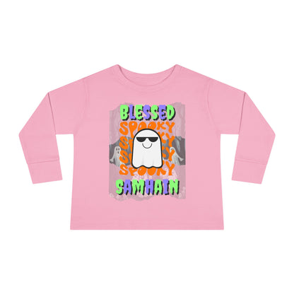 Spooky Blessed Samhain Ghost MXfont Toddler Long Sleeve Tee by cypherpunkgear