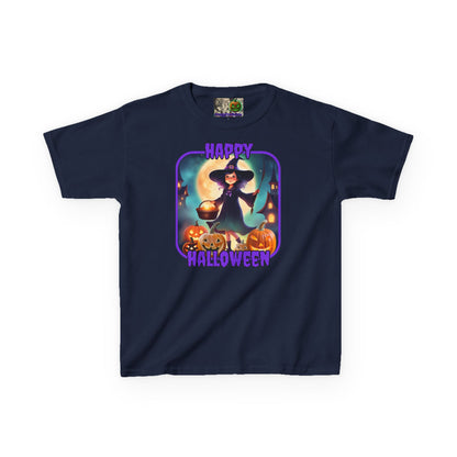 Happy Halloween Little Witch Purple font Kids Heavy Cotton™ Tee by CreepyCrafts.boo