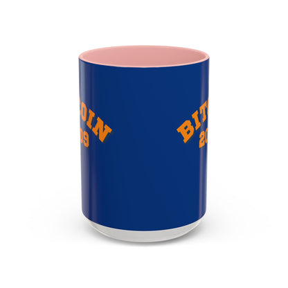 Bitcoin 2009 Dark Blue Accent Mug by cypherpunkgear.com