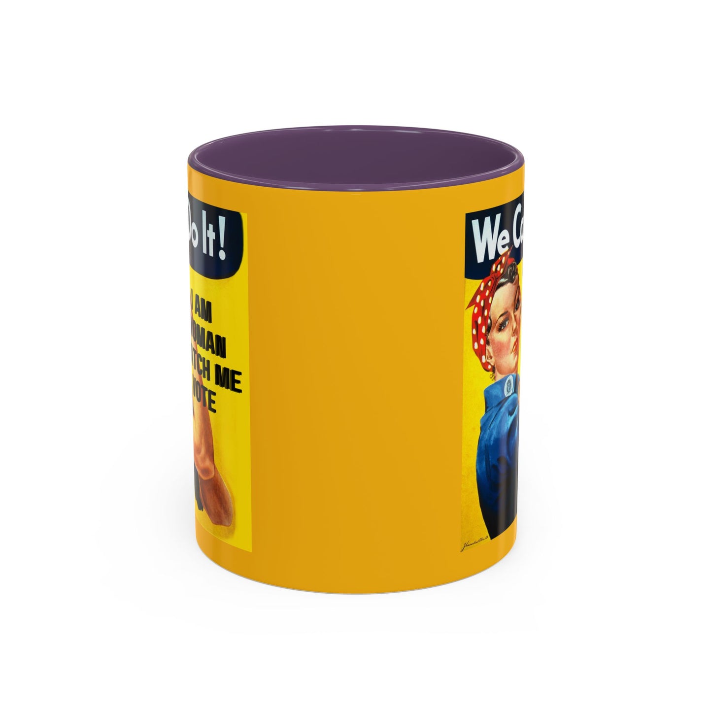 I Am Woman Watch Me Vote Rosie Yellow Accent Mug by cypherpunkgear.com