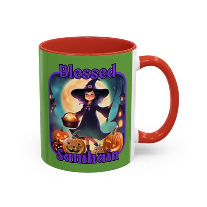 Blessed Samhain Little Witch PRfont Accent Mug by cypherpunkgear