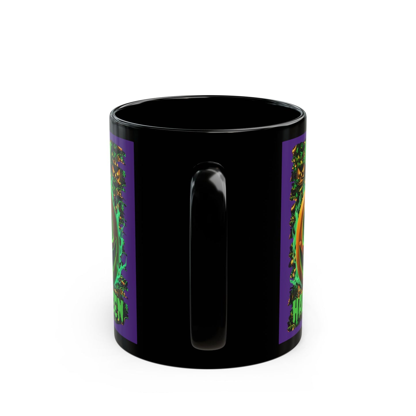Happy Halloween Green Jack Purple Mug by CreepyCrafts.boo