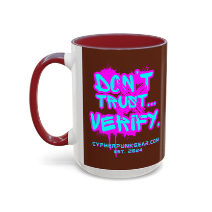 Don't Trust...Verify. Brown Accent Mug by cypherpunkgear.com