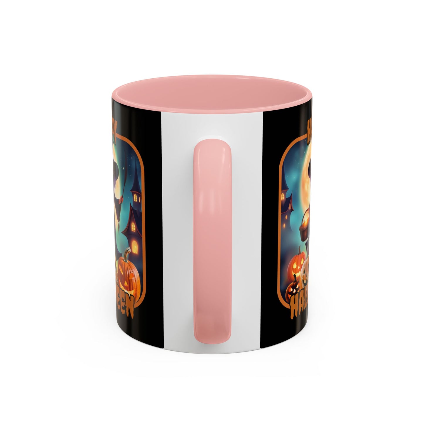 Happy Halloween Little Witch Orange font Black Accent Mug by CreepyCrafts.boo