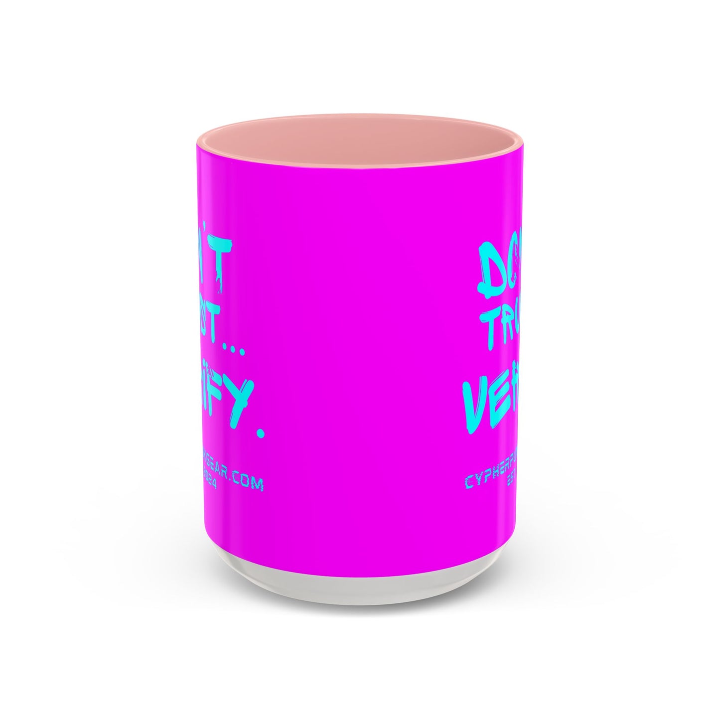 Don't Trust...Verify. Electric Magenta Accent Mug by cypherpunkgear.com