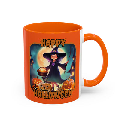 Happy Halloween Little Witch Orange font Orange Accent Mug by CreepyCrafts.boo