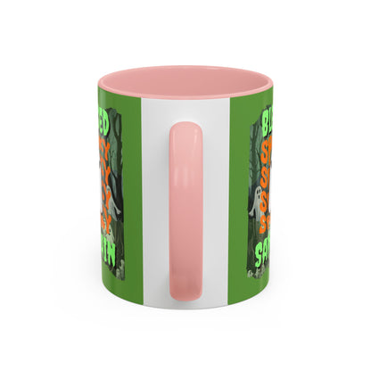 Spooky Blessed Samhain Ghost Green font Accent Mug by CreepyCrafts.boo