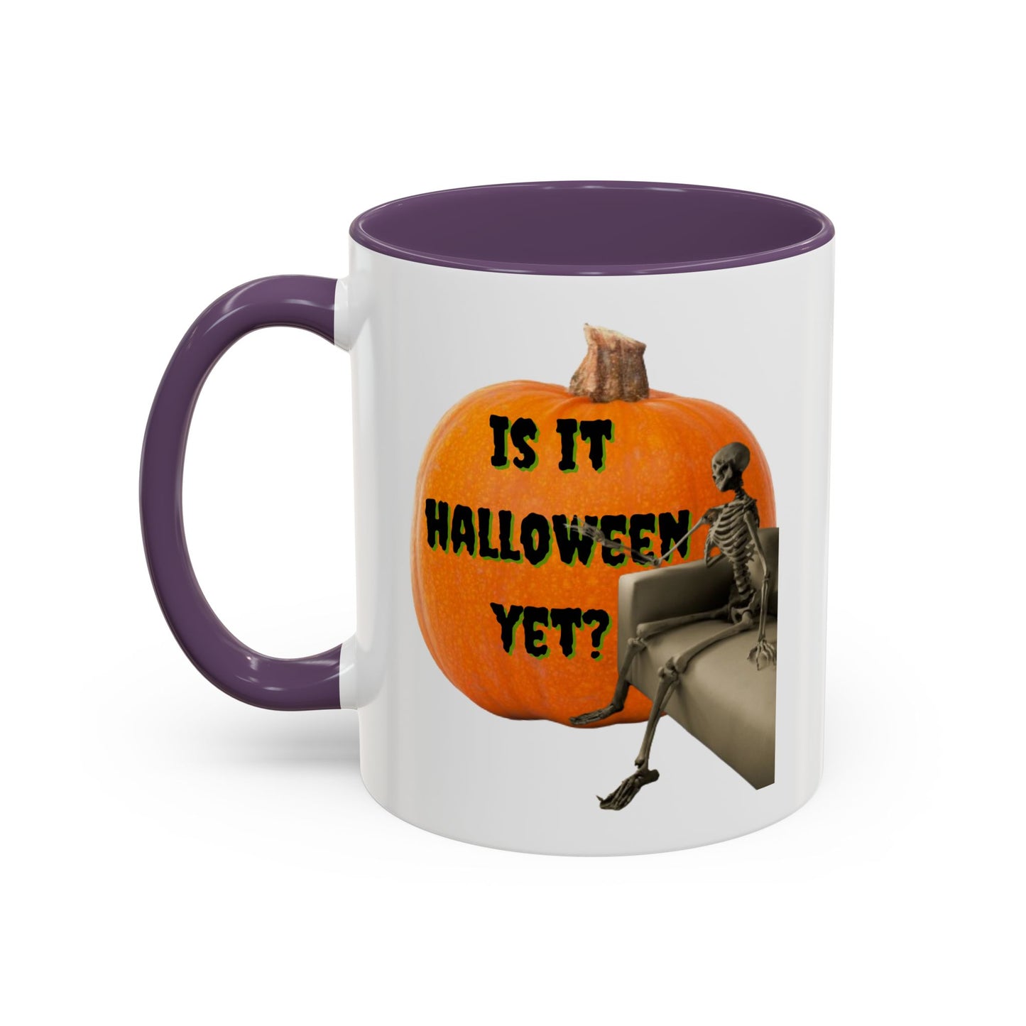 Is it Halloween yet? Skeleton's Giant Pumpkin White Accent Mug by CreepyCrafts.boo