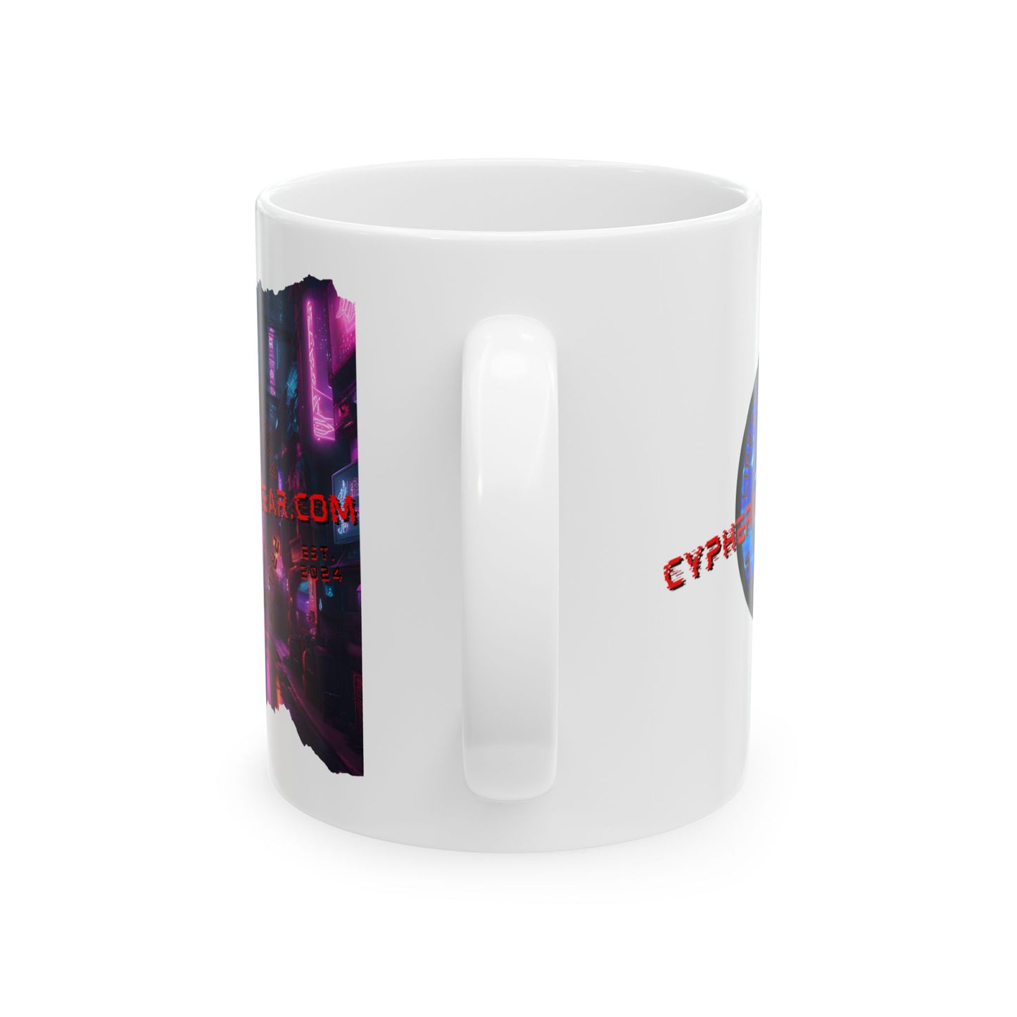 2-sided, cypherpunkgear.com Logo & Cityscape White Mug by cypherpunkgear.com