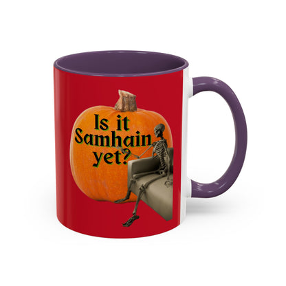 Is It Samhain Yet? Skeleton's Giant Pumpkin Red Accent Mug by CreepyCrafts.boo