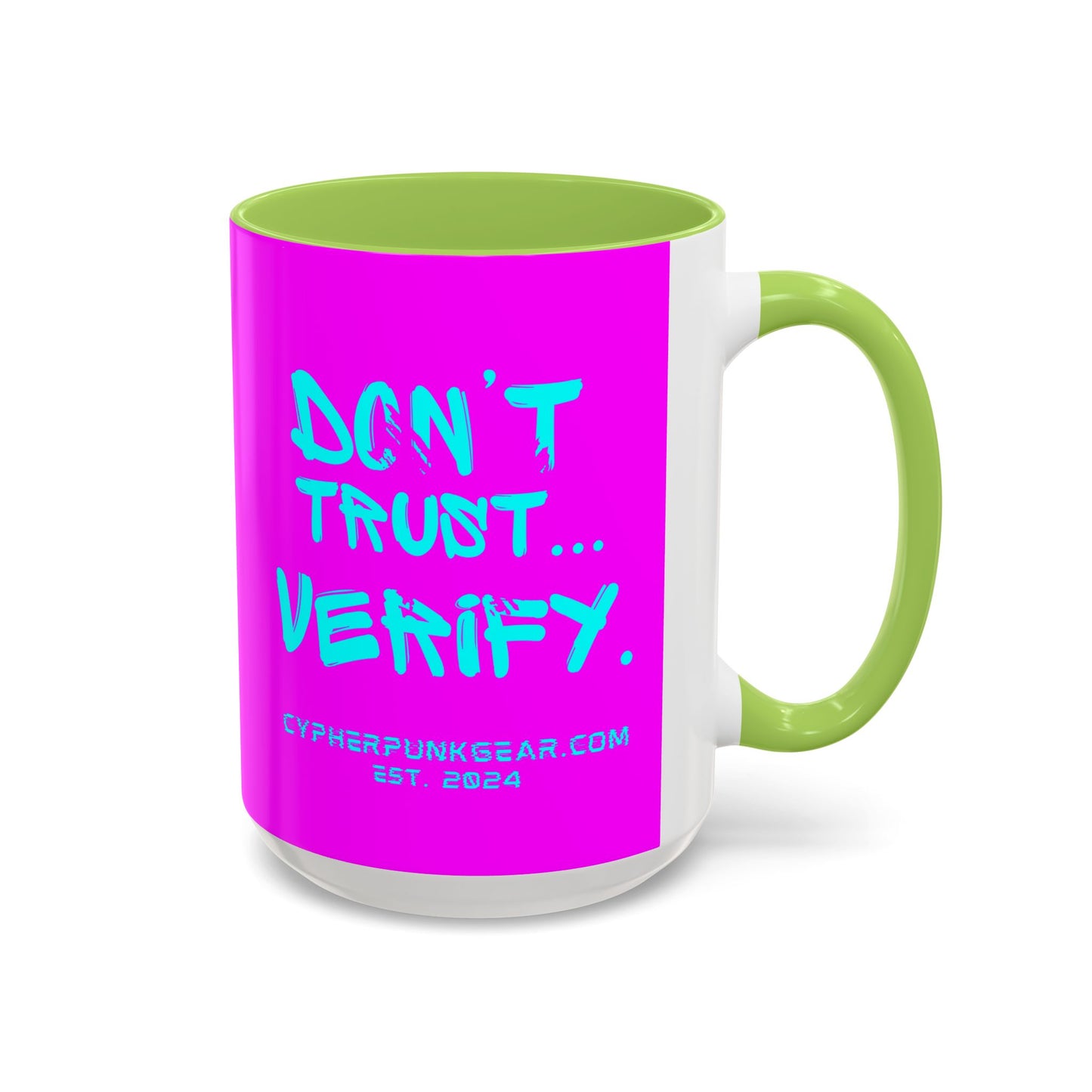 Don't Trust...Verify. Electric Magenta Accent Mug by cypherpunkgear.com