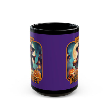 Happy Halloween Little Witch Orange font Purple Mug by CreepyCrafts.boo