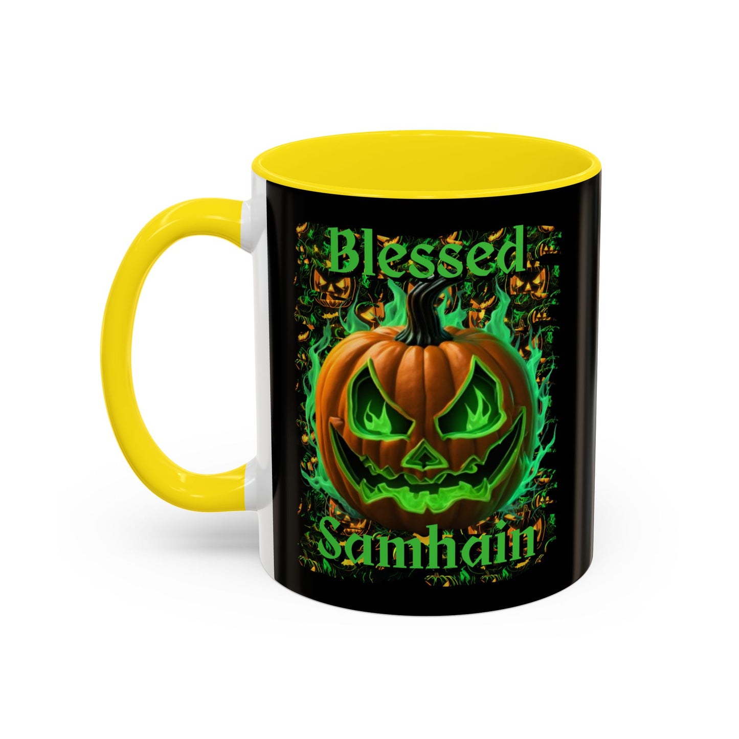 Blessed Samhain Green Jack Black Accent Mug by CreepyCrafts.boo