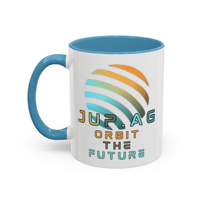 Jupiter (JUP) Orbit the Future White Accent Mug by cypherpunkgear.com