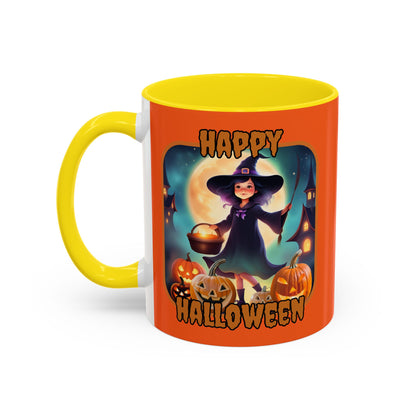 Happy Halloween Little Witch Orange font Orange Accent Mug by CreepyCrafts.boo