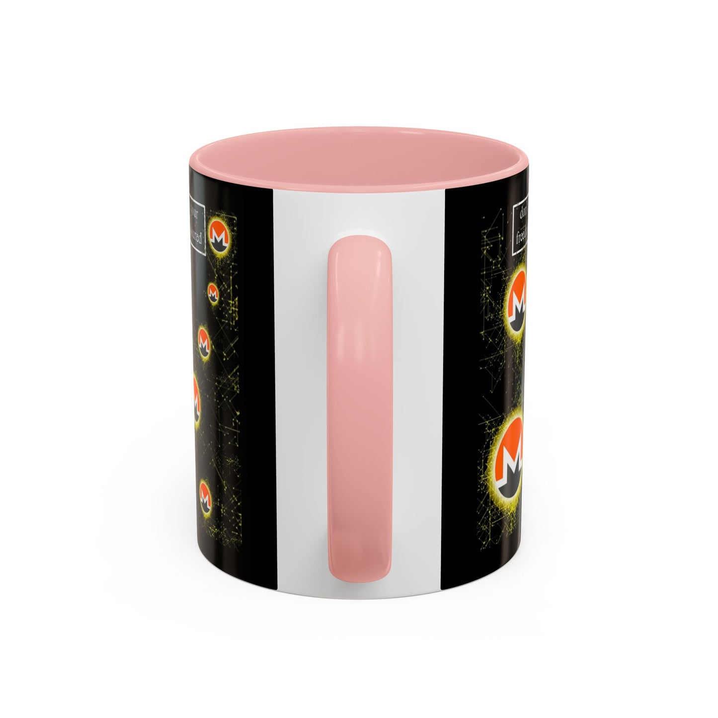 Monero (XMR) don't assume your freedoms are assured Black Accent Mug by cypherpunkgear.com